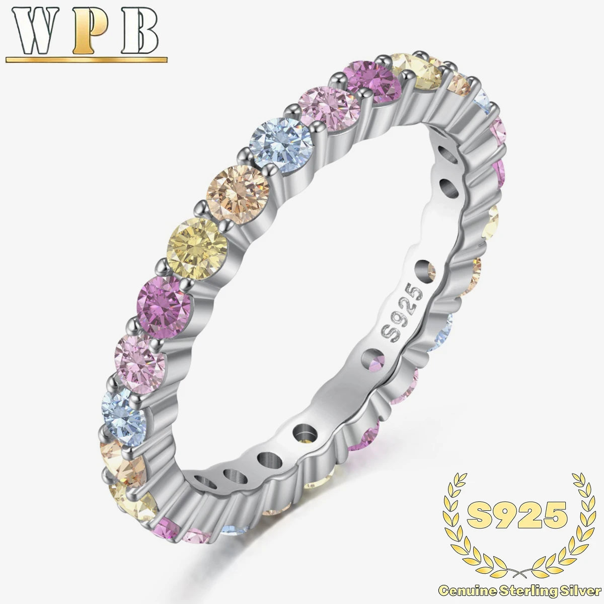 Genuine S925 Sterling Silver Sparkling Colorful Zircon Ring - Elegant 2mm Round Multicolor Jewelry for Party Wedding Daily Wear