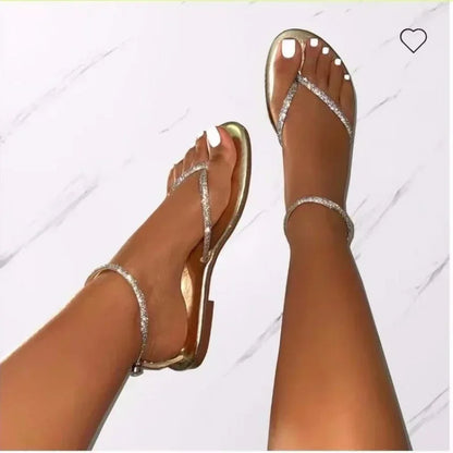 Women's Shoes 2024 Summer Ankle Strap Women's Sandals Beach Flip Flops Fashion Gold Flat Roman Women Sandals Sandalias De Mujer