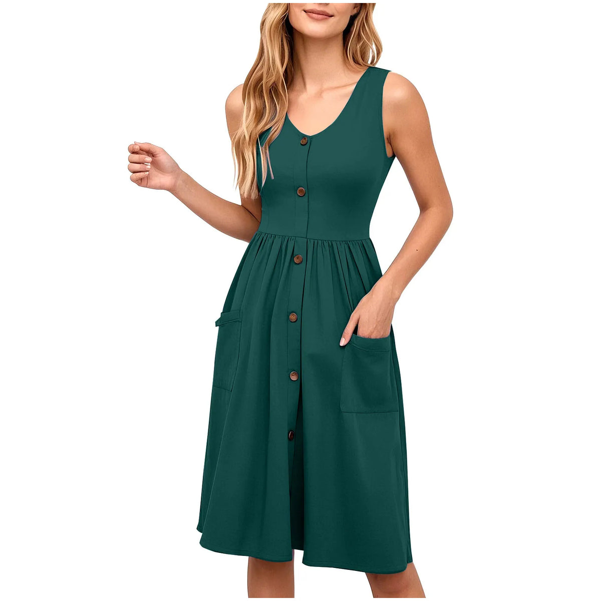 EtherealBe Sexy V Neck Midi Dress with Pockets