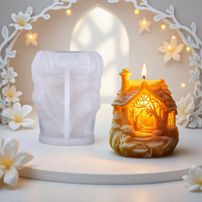 3D Embossed Tree House Silicone Candle Mold DIY Fairy Tale Forest House Aromatherapy Concrete Gypsum Mold Christmas Gift