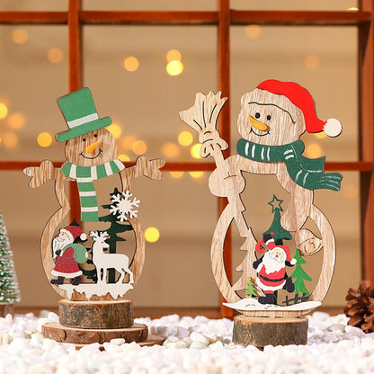 Christmas Decoration DIY Wooden Crafts Creative Ornaments Santa Claus Snowman Reindeer Christmas Desktop Decoration Gifts