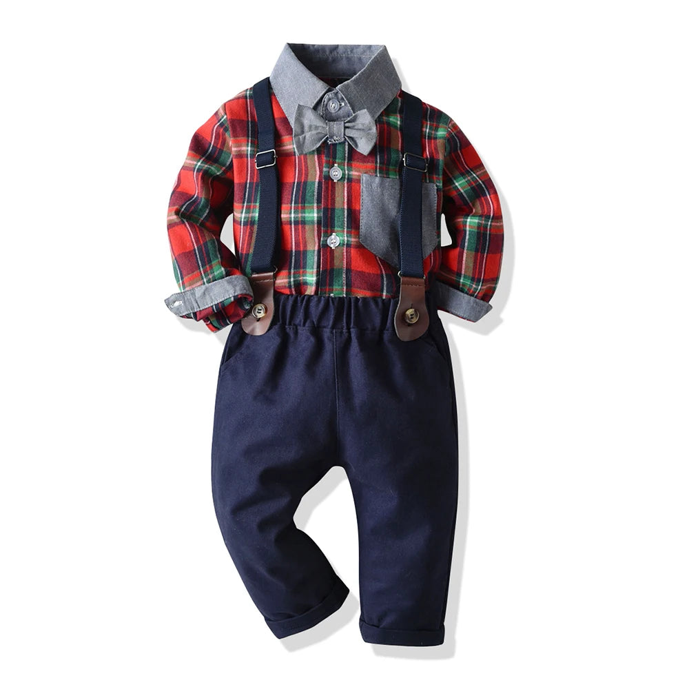 Toddler Boys Clothing Set Autumn Winter Children Suspender 2 PCS Suit Kids Christmas Outfits