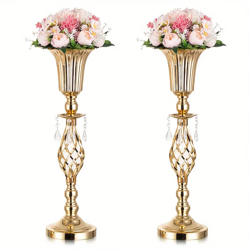 Gold Vase with Chandelier Crystal, 23.2 Inch Tall Vase Table Decorations, Wedding, Birthday Party, Halloween, Christmas Decora