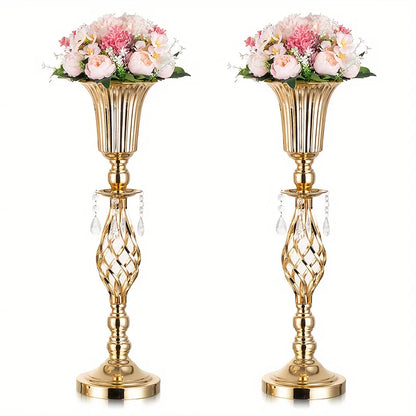 Gold Vase with Chandelier Crystal, 23.2 Inch Tall Vase Table Decorations, Wedding, Birthday Party, Halloween, Christmas Decora