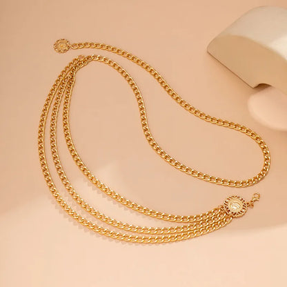 Fashion Round Brand Alloy Multi-Layer Exaggerated Body Chain 2023 New Women Queen Head Retro Street Snap Beam Party Waist Chain