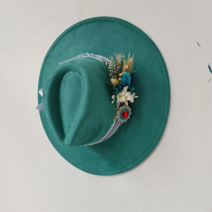 Embroidered three-dimensional flower fedora hat Women's jazz top hat Spring and autumn panama church fashion elegant wedding Hat