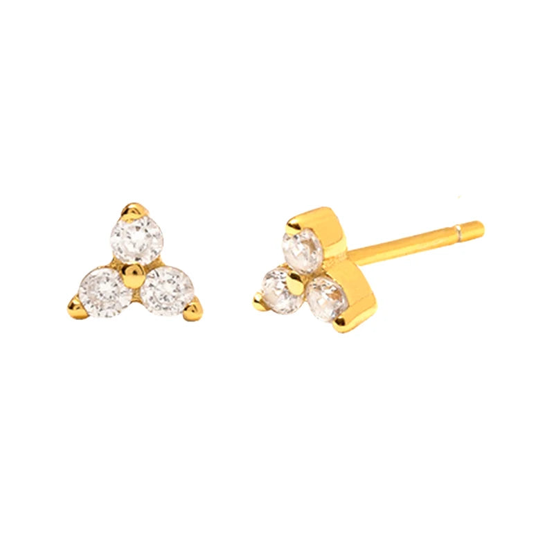 925 Sterling Silver Needle Small Geometry Triangle Crystal Stud Earring for Woman Lovers' Couples Bling Simple Piercing Earrings