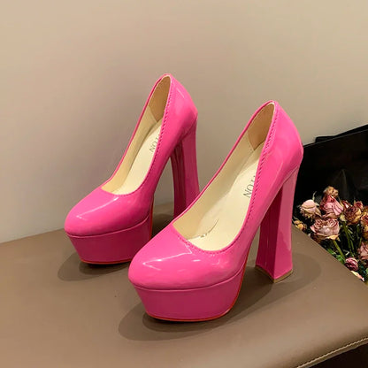 EtherealBe Chunky Heel Platform Pumps in Red