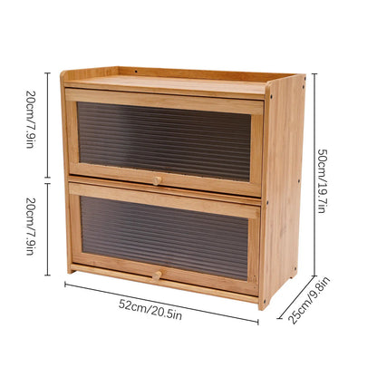 2-Tier Bamboo Storage Cabinet Large Storage Space Countertop Storage Cabinet