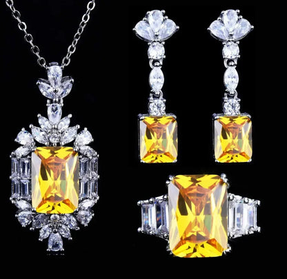 Fashion Niche Yellow Color Zircon Earring Ring Necklace Three-Pieces Set For Women Party Birthday Custom Jewelry