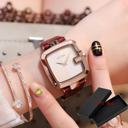Guou Top Brand Women's Watches 2020 New Square Fashion Zegarek Damski Luxury Ladies Bracelet For Women Leather Strap Clock Saati