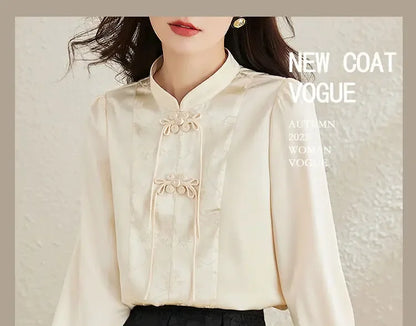 Early Spring Tops for Women Shirts for Spring Wear 2025 New French Temperament New Chinese Puff Sleeve Cardigan