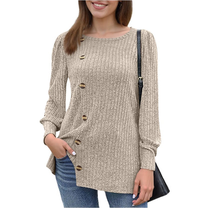 Autumn Elegant Trendy Long Sleeve Comfortable Ladies Top Casual Women's Pullover Simple Design Daily Solid Color Dress up