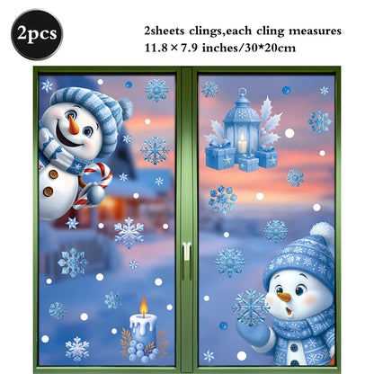 Christmas Window Static Clings Snowman Santa Claus Snowflake Reindeer Cute Xmas Decoration Decal Sticker Home Ornaments Supplies