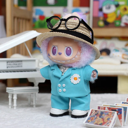 Clothes For Labubu 17cm Outfit Accessories for The Monster Korea Kpop Labubu Idol V1 V2 V3 Clothing GD K-Pop Cool Suit Straw Hat