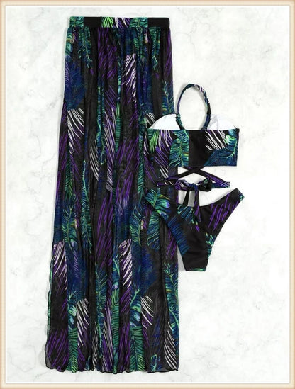 3 Pieces Tie Dye Cross Bikini 2025 Women Sexy Halter Swimsuit & Cover Up Pants Swimwear Bathers Bathing Swimming Suit Beachwear