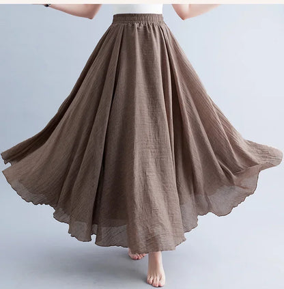 Fashion Solid Cotton Linen Women Skirts Maxi Elegant Harajuku Saia Casual Loose Long Skirt Ladies Clothes Faldas Ropa Mujer