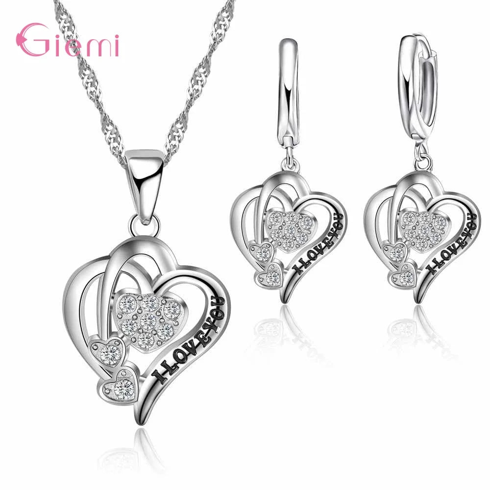 Hot Sale 925 Sterling Silver New Arrival Delicate Various Styles Peach Heart Shape Necklace Earrings Jewelry Sets For Women
