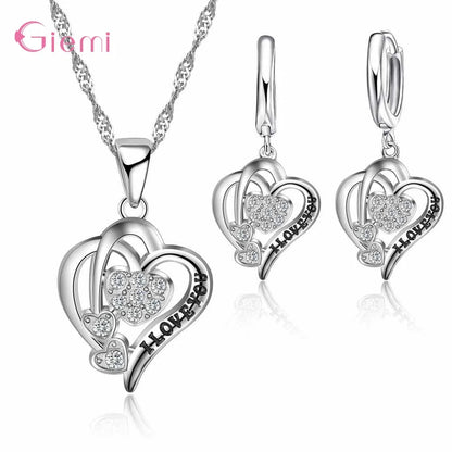 Hot Sale 925 Sterling Silver New Arrival Delicate Various Styles Peach Heart Shape Necklace Earrings Jewelry Sets For Women
