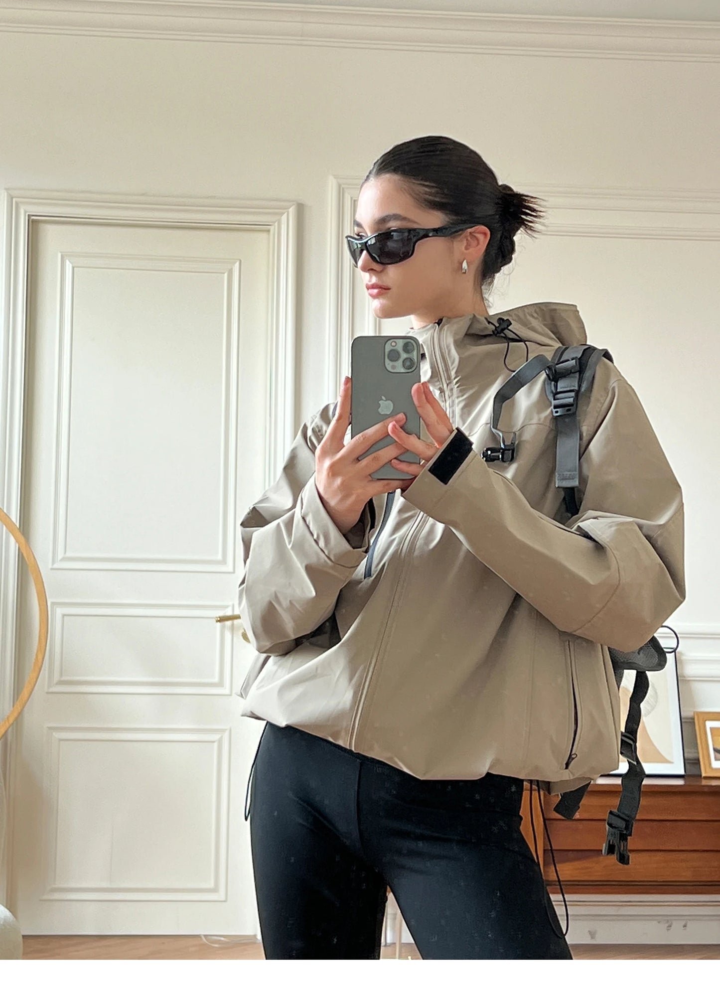 Autumn Outdoor Jacket Women Vintage Hooded Windbreaker Ladies Casual Loose Zipper Jackets Female Neutral Style Sporty Coat