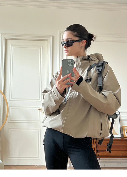 Autumn Outdoor Jacket Women Vintage Hooded Windbreaker Ladies Casual Loose Zipper Jackets Female Neutral Style Sporty Coat