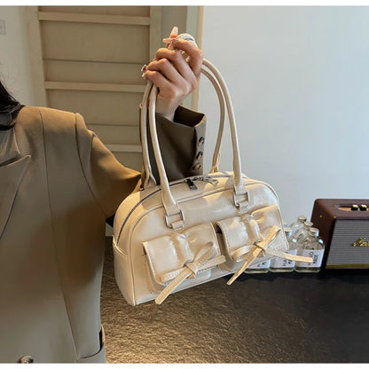 Vintage Women Business Shoulder Bags Simple Ladies Commute Tote Bag Pu Leather Female Underarm Bag Burgundy Large Handbags Purse