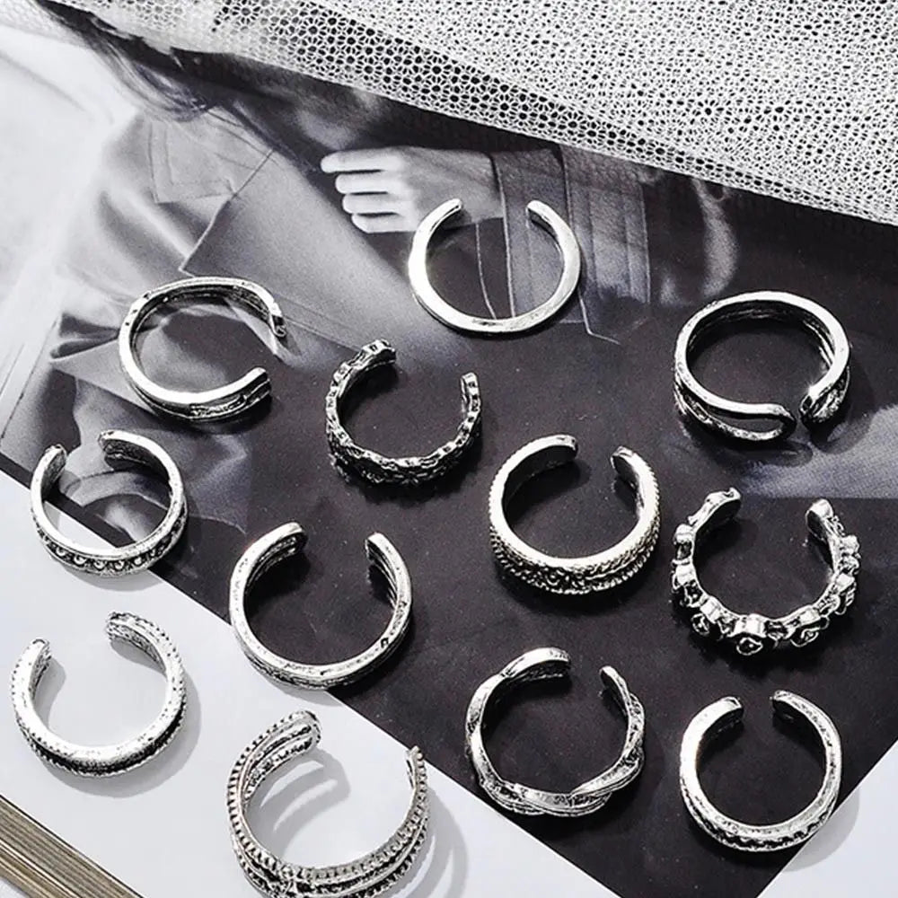 12pcs/Set Kpop Jewelry Open Heart Shape White Copper Alloy Toe Rings Foot Ring Set Korean Style Accessories Women Accessories