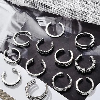 12pcs/Set Kpop Jewelry Open Heart Shape White Copper Alloy Toe Rings Foot Ring Set Korean Style Accessories Women Accessories