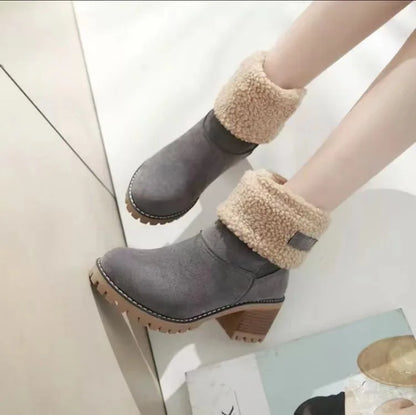 Winter Snow Boots for Women Warm Comfortable Women's Boots Mid-length Thick-heeled High-heeled Women's Cotton Shoes Botas Mujer