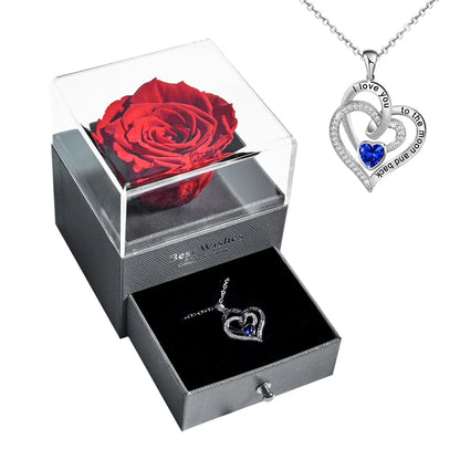 New Fashion Pendant Necklace In Rose Flower Jewelry Gift Box Preserved Rose Necklace Set Wedding Christmas Gift for Girlfriend