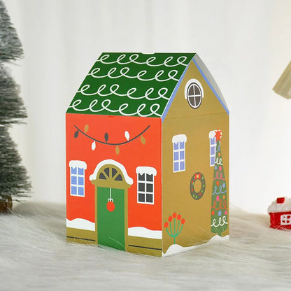 4pcs Christmas House Shape Candy Box Cartoon Merry Christmas Gift Packaging Chocolate Box Navidad 2025 New Year Party Kids Gifts