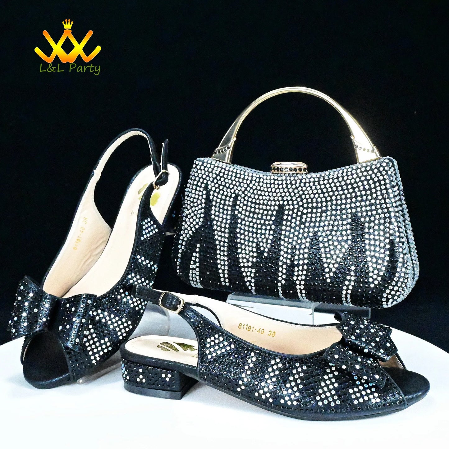 EtherealBe Gold Rhinestone Fashionable shoes and bag set