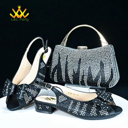 EtherealBe Gold Rhinestone Fashionable shoes and bag set