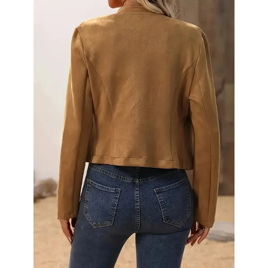 Women's Fashion Stand Neck Long Sleeve Jacket Short Coat Ladies Casual Solid Slim Double-breasted Blazer Elegant Lady Jackets