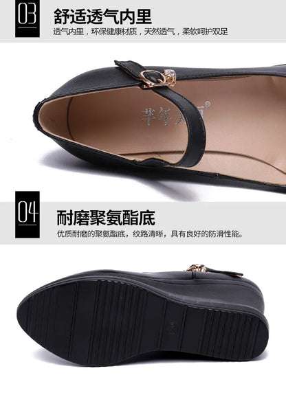 high quality leather shoe for women 7cm wedge high heel platform round toe 32 33 42 43 elegant and fashion shoe white red black