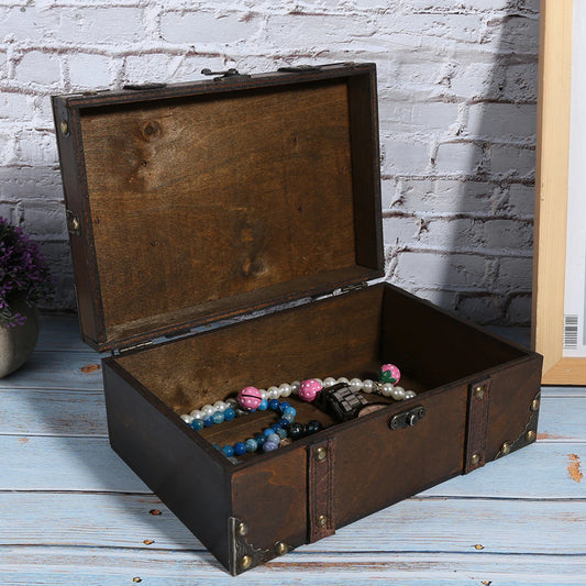 Treasure Chest Vintage Wooden Jewelry Box Vintage Wooden Storage Box Decorative Treasure Jewelry Chest with Lock Home Decoration