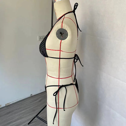 BEACHCICI Women's Bikini Two-Piece Swimsuit Sexy Polka Dot Printing Halter Neck Tie Up Beach Vacation Swimwear