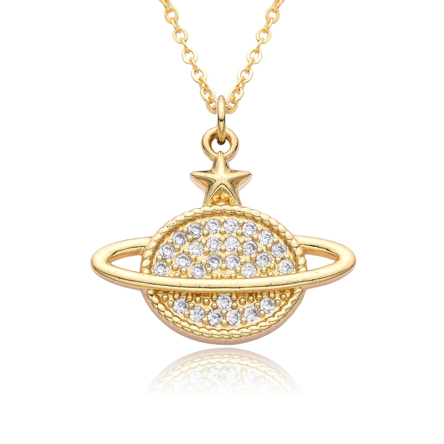 Y2K Gold Color Saturn Charms Micro-inlaid CZ Necklace for Women Planet Choker Chain Pendant DIY Jewelry Christmas Gift Wholesale