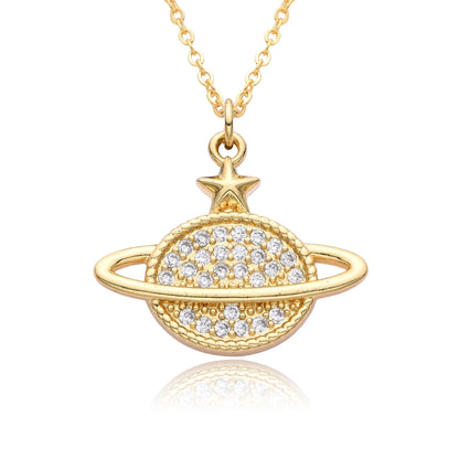 Y2K Gold Color Saturn Charms Micro-inlaid CZ Necklace for Women Planet Choker Chain Pendant DIY Jewelry Christmas Gift Wholesale