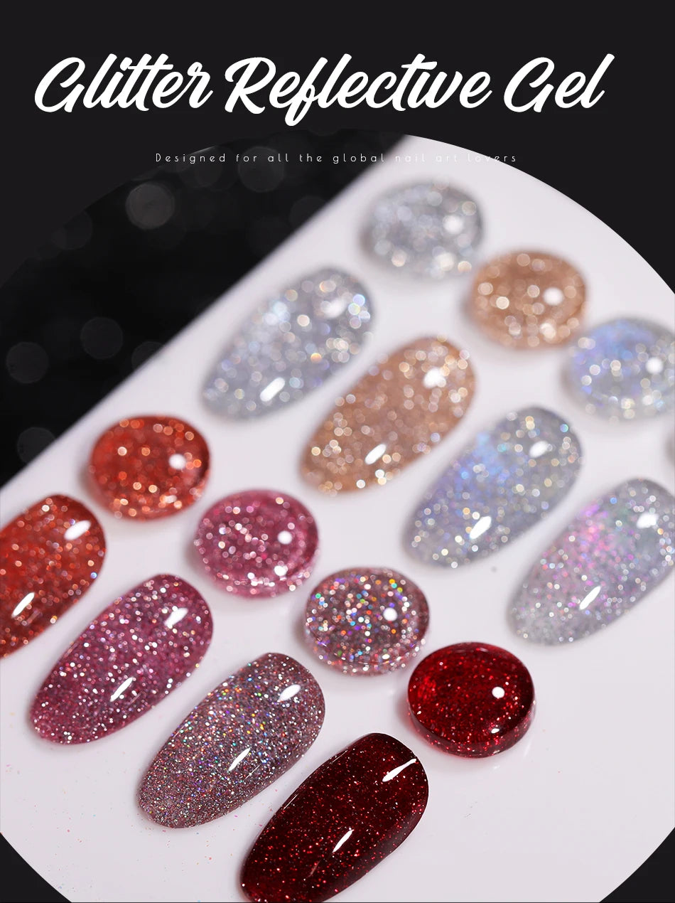 UR SUGAR 15ml Champagne Gold Sliver Reflective Glitter Gel Nail Polish Varnish Semi Permanent Soak Off UV Gel For Manicure Art