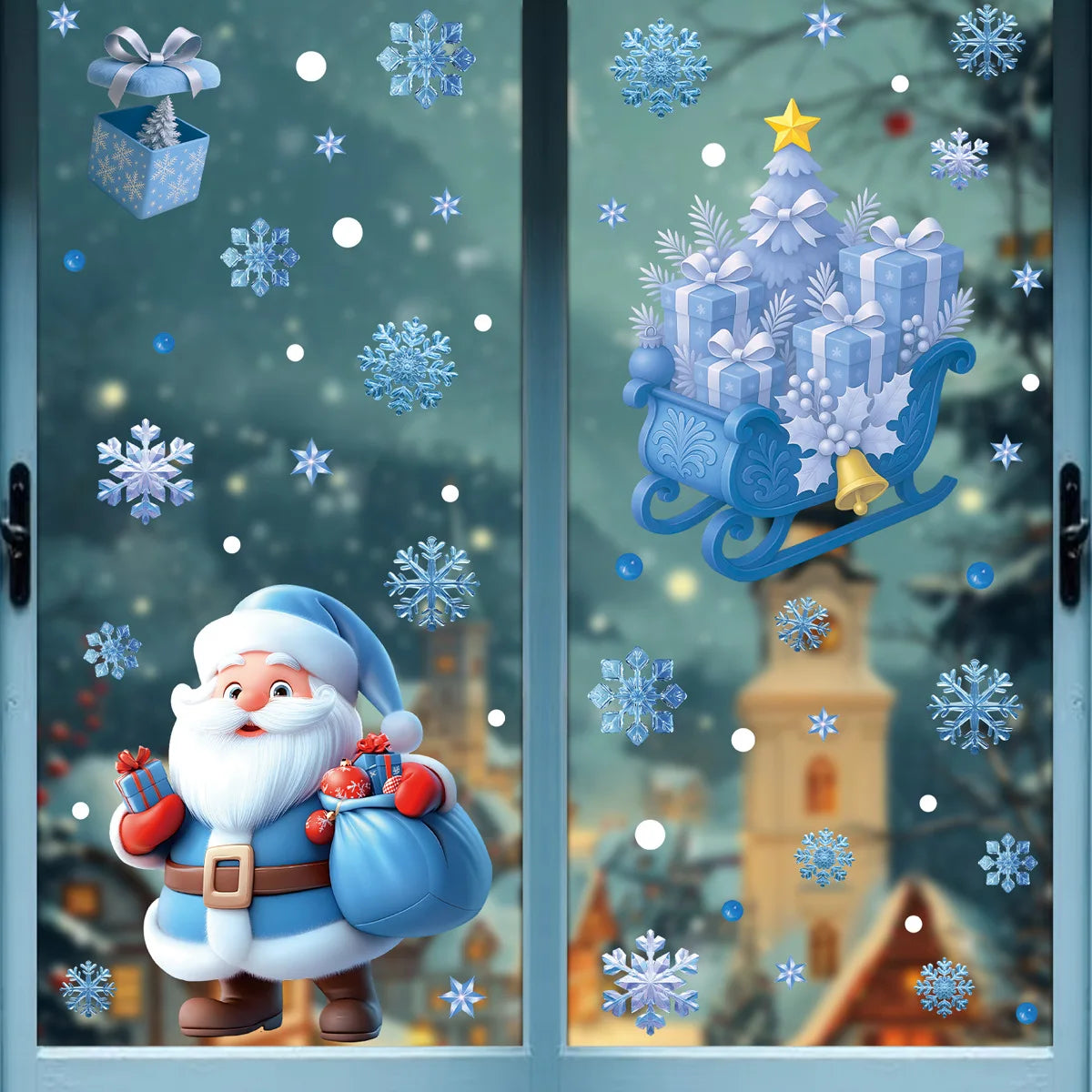 Christmas Window Static Clings Snowman Santa Claus Snowflake Reindeer Cute Xmas Decoration Decal Sticker Home Ornaments Supplies