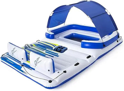 Hydro-Force Tropical Breeze 6 Person Inflatable Party Island Water Float Lounger with 6 Cup Holders, Backrests, and Detachable