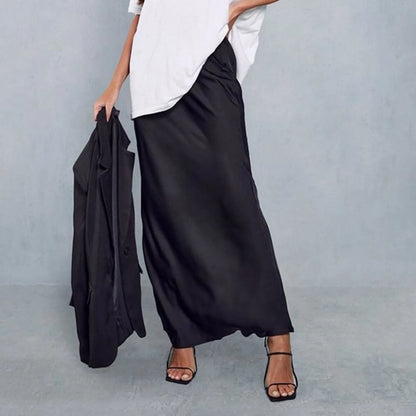 Women'S Solid Color Satin Long Dress High Waist Drawstring Dress Maternity Skirts Reflective Dress Trailing Dress Ropa De Mujer