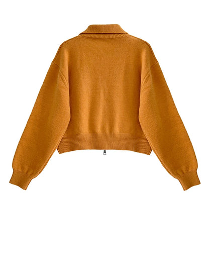 [EAM] Orange Big Size Casual Knitting Cardigan Sweater Lapel Long Sleeve Women New Fashion Tide Spring Autumn 2026 1DJ3315