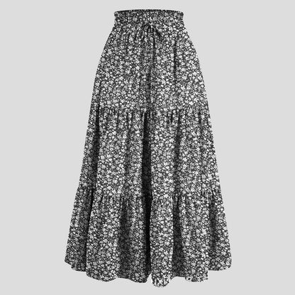 Women'S Boho Vintage Floral Print Maxi Skirt Elastic High Waist Pleated Flowy A Line Long Skirts Toddler Fall 2024 Falda Short