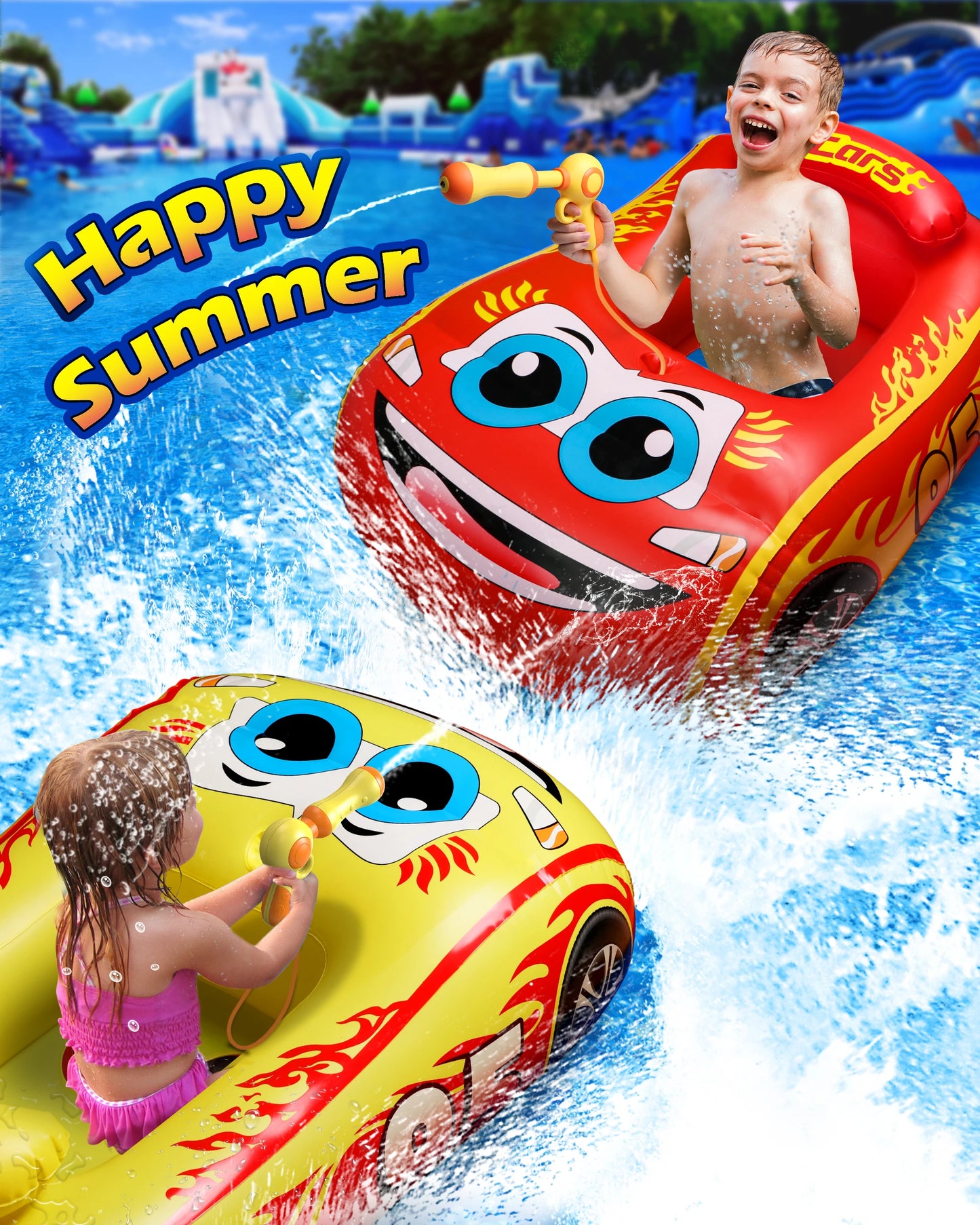 Pool Float Kids with Water Gun,Inflatable Ride-on Swimming Pool Toy for 4 5 6 7 8 9 years old Boys Girls,Summer Water Games