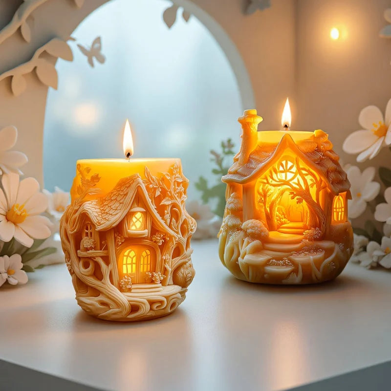 3D Embossed Tree House Silicone Candle Mold DIY Fairy Tale Forest House Aromatherapy Concrete Gypsum Mold Christmas Gift