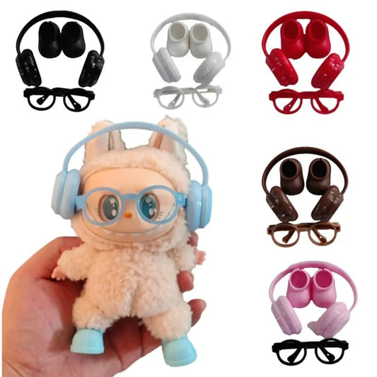 LABUBU clothes three piece set of headphones, glasses, and shoes, daily outfit matching, labubu accessories (without dolls)