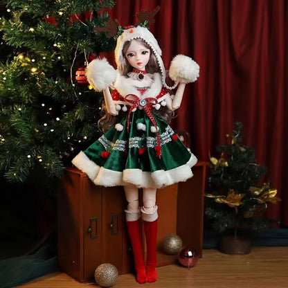 60CM BJD Doll 1/3 Ball Jointed Doll Cute Madeup Face Full Set With Christmas Suit DIY Toys Gift For Girl  Figures Dolls