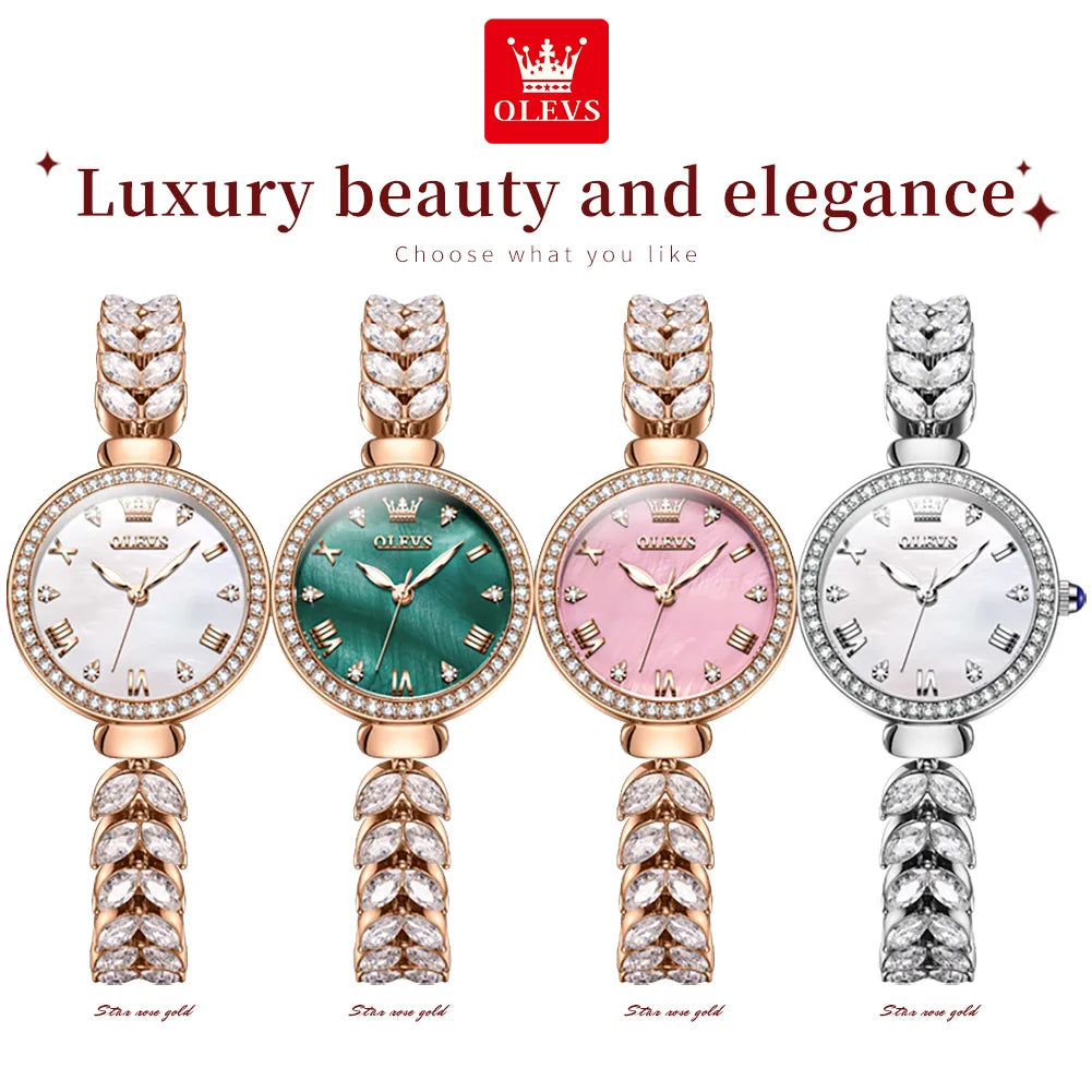 OLEVS 9971 Women's Watches Elegant Fashion Original Wristwatch Waterproof  Fish Bone Strap Luminous Hand Diamond Bezel Reloj